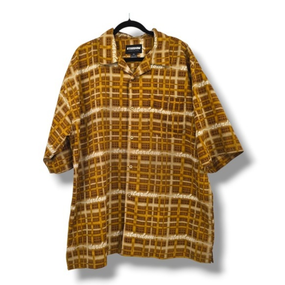 Stardom‎ Highflyer 3XL Button Up Shirt Brown Grid Pattern All Over Print